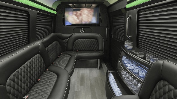 Interior of West Hartford Party Bus Company's 14 Passenger Sprinter Limousine in West Hartford
