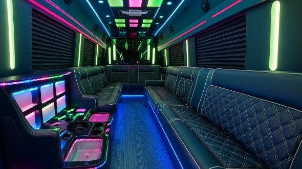 Interior of Waterbury Party Bus Company's 20 Passenger Party Bus in Waterbury