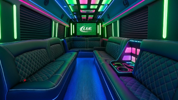 Interior of Manchester Party Bus Company's 25 Passenger Party Bus in Manchester