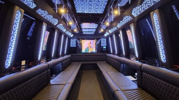 Interior of Southington Party Bus Company's 28 Passenger Party Bus in Southington