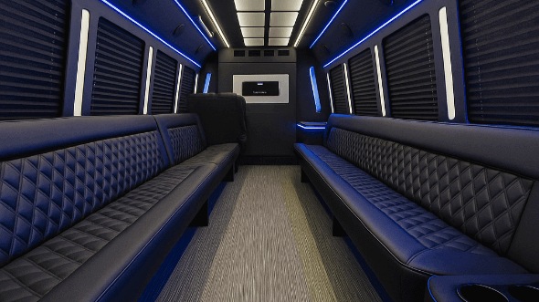 Interior of Bridgeport Party Bus Company's 30 Passenger Party Bus in Bridgeport