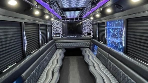 Interior of Manchester Party Bus Company's 30 Passenger Party Bus in Manchester