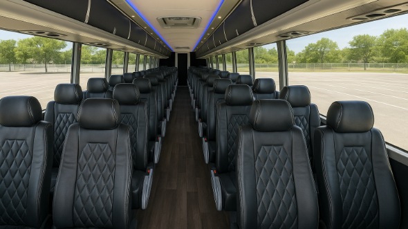 Interior of Connecticut Party Bus Company's 44 Passenger Charter Bus in Connecticut
