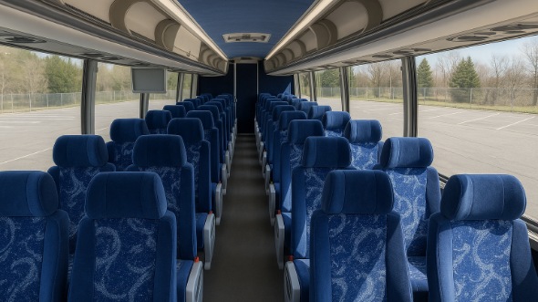 Interior of Connecticut Party Bus Company's 45 Passenger Charter Bus in Connecticut