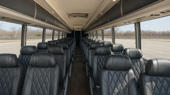 Interior of Connecticut Party Bus Company's 51 Passenger Charter Bus in Connecticut