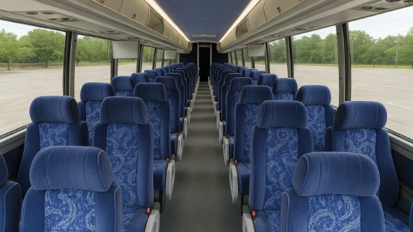 Interior of Connecticut Party Bus Company's 56 Passenger Charter Bus in Connecticut